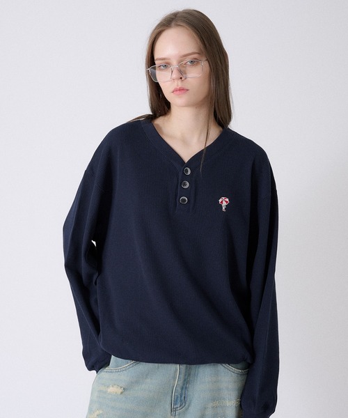 tシャツ HENRY NECK THERMAL TOP：カットソー レディース HENRY NECK THERMAL LONG T-SHIRT /ヘンリーネックサーマルロンT