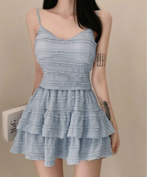 kirakiraShop(キラキラショップ)の「レース フリル キャミ&ミニスカート セットアップ(セットアップ・レディース・ホワイト/ピンク/ブルー/ブラック・FREE)」の3枚目の写真