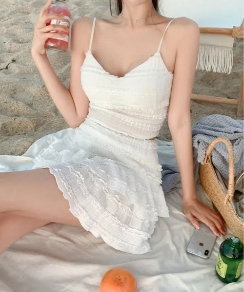 kirakiraShop(キラキラショップ)の「レース フリル キャミ&ミニスカート セットアップ(セットアップ・レディース・ホワイト/ピンク/ブルー/ブラック・FREE)」の5枚目の写真