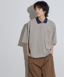 SLICK | 【SLICK/スリック】Micro Border Drawstring Polo Shirt / マイクロボーダードローストリングポロシャツ /オーバーサイズ シルエット / ヘビーウェイト(ポロシャツ)