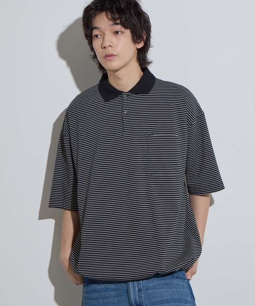 SLICK/スリック】Micro Border Drawstring Polo Shirt