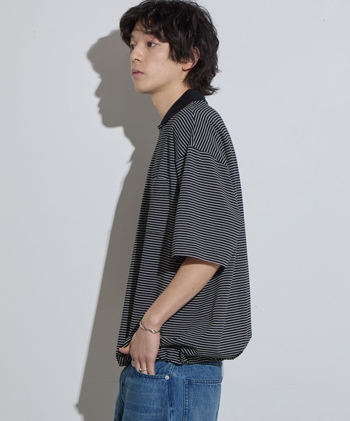 【SLICK/スリック】Micro Border Drawstring Polo Shirt / マイクロボーダードローストリングポロシャツ /オーバーサイズ シルエット / ヘビーウェイトの16枚目の写真