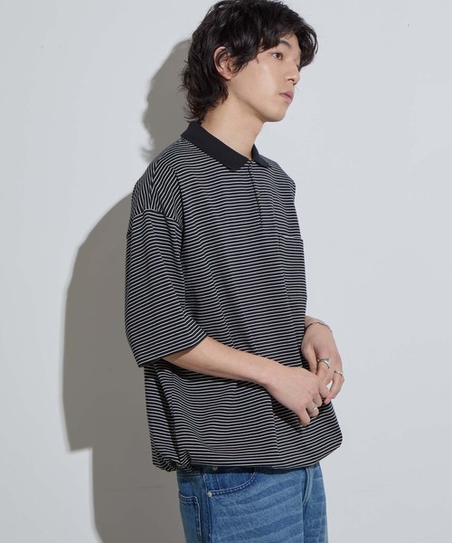 【SLICK/スリック】Micro Border Drawstring Polo Shirt / マイクロボーダードローストリングポロシャツ /オーバーサイズ シルエット / ヘビーウェイトの17枚目の写真