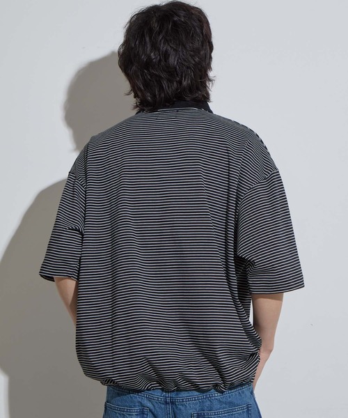 【SLICK/スリック】Micro Border Drawstring Polo Shirt / マイクロボーダードローストリングポロシャツ /オーバーサイズ シルエット / ヘビーウェイトの18枚目の写真