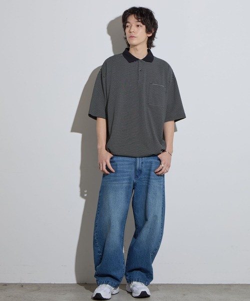 【SLICK/スリック】Micro Border Drawstring Polo Shirt / マイクロボーダードローストリングポロシャツ /オーバーサイズ シルエット / ヘビーウェイトの19枚目の写真