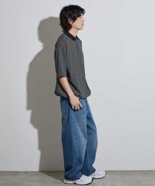 【SLICK/スリック】Micro Border Drawstring Polo Shirt / マイクロボーダードローストリングポロシャツ /オーバーサイズ シルエット / ヘビーウェイトの20枚目の写真