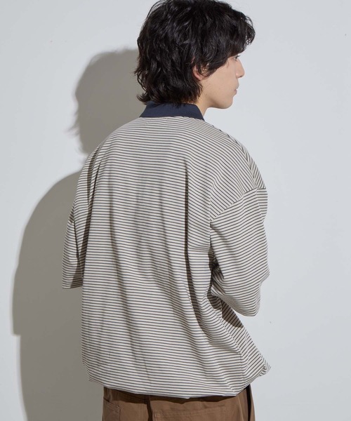 【SLICK/スリック】Micro Border Drawstring Polo Shirt / マイクロボーダードローストリングポロシャツ /オーバーサイズ シルエット / ヘビーウェイトの6枚目の写真