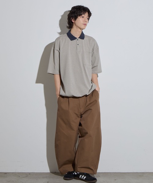 SLICK/スリック】Micro Border Drawstring Polo Shirt