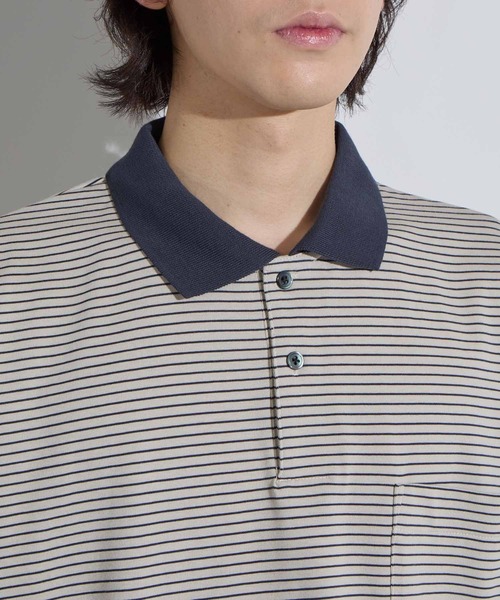【SLICK/スリック】Micro Border Drawstring Polo Shirt / マイクロボーダードローストリングポロシャツ /オーバーサイズ シルエット / ヘビーウェイトの10枚目の写真