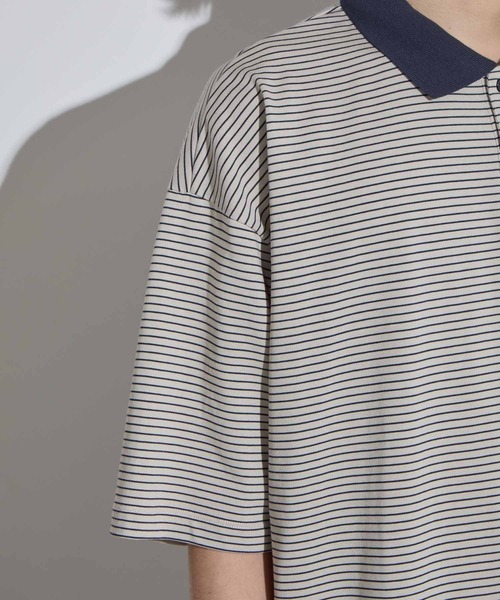 【SLICK/スリック】Micro Border Drawstring Polo Shirt / マイクロボーダードローストリングポロシャツ /オーバーサイズ シルエット / ヘビーウェイトの11枚目の写真