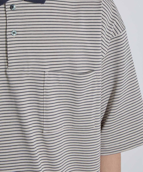 【SLICK/スリック】Micro Border Drawstring Polo Shirt / マイクロボーダードローストリングポロシャツ /オーバーサイズ シルエット / ヘビーウェイトの12枚目の写真
