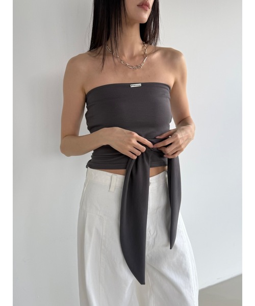 Didot.showroom(ディドット ショールーム)の「リボンベアトップ(チューブトップ・レディース・アイボリー/ブラック/チャコール/ネイビー・FREE)」の4枚目の写真