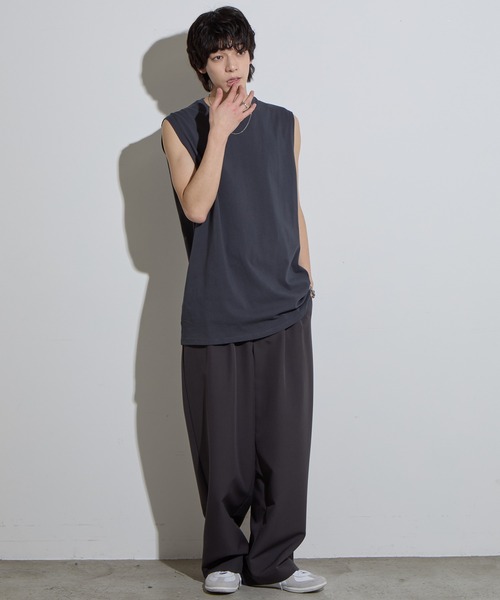 SLICK(スリック)の「【SLICK/スリック】Hight Twist Cotton Sleeveless T-shirt / TANKTOP / ハイツイストコットンスリーブレスTシャツ/ インナーTシャツ / タンクトップ(Tシャツ/カットソー・メンズ・スミクロ/ホワイト/ブラック・1/2/3)」の1枚目の写真