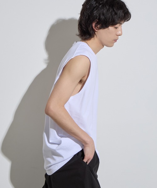 SLICK(スリック)の「【SLICK/スリック】Hight Twist Cotton Sleeveless T-shirt / TANKTOP / ハイツイストコットンスリーブレスTシャツ/ インナーTシャツ / タンクトップ(Tシャツ/カットソー・メンズ・スミクロ/ホワイト/ブラック・1/2/3)」の6枚目の写真