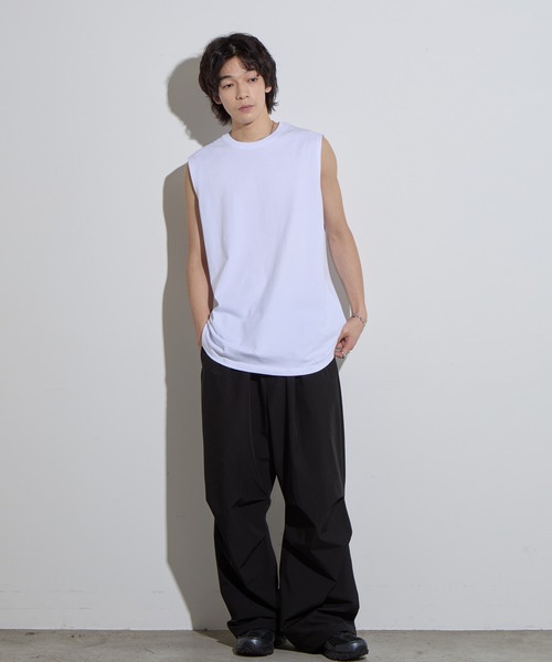 SLICK(スリック)の「【SLICK/スリック】Hight Twist Cotton Sleeveless T-shirt / TANKTOP / ハイツイストコットンスリーブレスTシャツ/ インナーTシャツ / タンクトップ(Tシャツ/カットソー・メンズ・スミクロ/ホワイト/ブラック・1/2/3)」の8枚目の写真