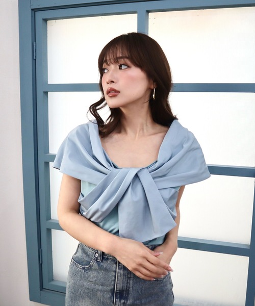 CECIL McBEE(セシルマクビー)の「接触冷感アシメリボンプルオーバー(Tシャツ/カットソー・レディース・ブラック/オフホワイト/ターコイズブルー/ブラウン・MEDIUM)」の5枚目の写真