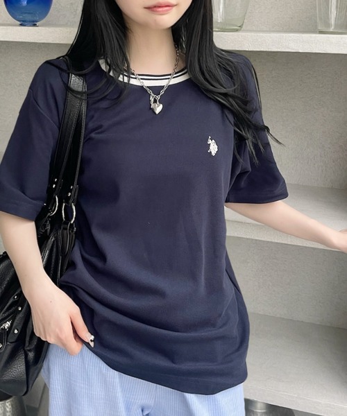 U.S. POLO ASSN.(ユーエスポロアッスン)の「U.S. POLO ASSN. 鹿子 襟口 リブ ライン Tシャツ(Tシャツ/カットソー・レディース・ホワイト/ベージュ/ネイビー・M/L)」の3枚目の写真