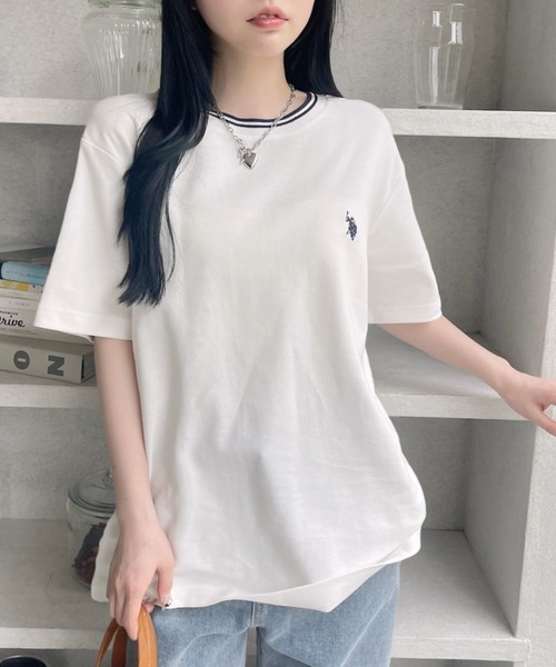 U.S. POLO ASSN.(ユーエスポロアッスン)の「U.S. POLO ASSN. 鹿子 襟口 リブ ライン Tシャツ(Tシャツ/カットソー・レディース・ホワイト/ベージュ/ネイビー・M/L)」の14枚目の写真