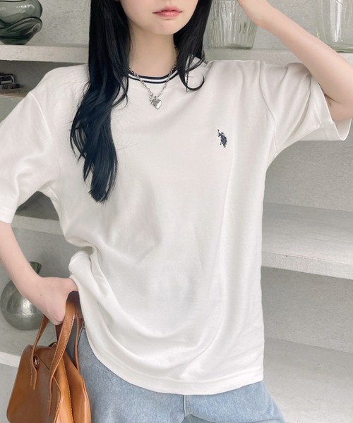 U.S. POLO ASSN.(ユーエスポロアッスン)の「U.S. POLO ASSN. 鹿子 襟口 リブ ライン Tシャツ(Tシャツ/カットソー・レディース・ホワイト/ベージュ/ネイビー・M/L)」の7枚目の写真