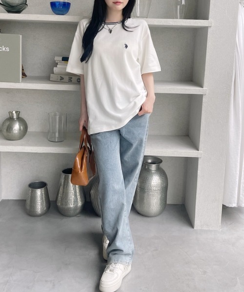 U.S. POLO ASSN.(ユーエスポロアッスン)の「U.S. POLO ASSN. 鹿子 襟口 リブ ライン Tシャツ(Tシャツ/カットソー・レディース・ホワイト/ベージュ/ネイビー・M/L)」の9枚目の写真