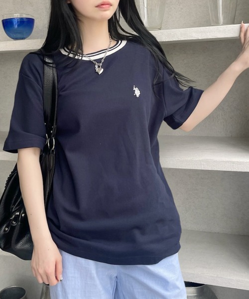 U.S. POLO ASSN.(ユーエスポロアッスン)の「U.S. POLO ASSN. 鹿子 襟口 リブ ライン Tシャツ(Tシャツ/カットソー・レディース・ホワイト/ベージュ/ネイビー・M/L)」の13枚目の写真