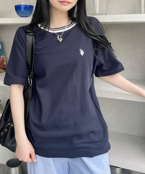 U.S. POLO ASSN.(ユーエスポロアッスン)の「U.S. POLO ASSN. 鹿子 襟口 リブ ライン Tシャツ(Tシャツ/カットソー・レディース・ホワイト/ベージュ/ネイビー・M/L)」の4枚目の写真