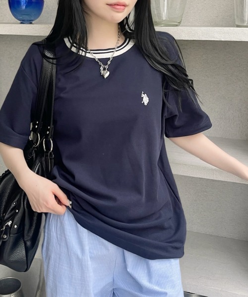 U.S. POLO ASSN.(ユーエスポロアッスン)の「U.S. POLO ASSN. 鹿子 襟口 リブ ライン Tシャツ(Tシャツ/カットソー・レディース・ホワイト/ベージュ/ネイビー・M/L)」の12枚目の写真