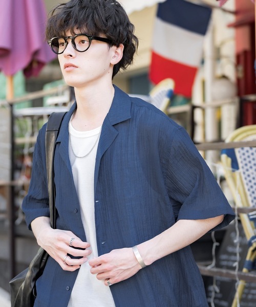 Rocky Monroe(ロッキーモンロー)の「オーバーサイズシアーラメ開襟シャツ/オープンカラーレースシャツ(シャツ/ブラウス・メンズ・ブラック/アイボリー/ネイビー・M/L)」の19枚目の写真
