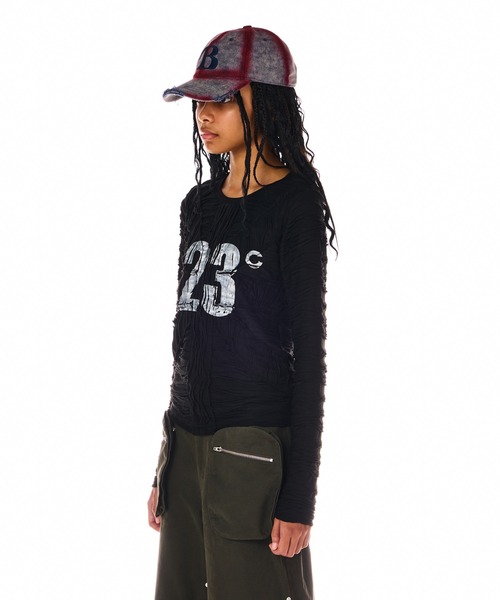 BEEDEN（ビーデン）の「NUMBERING CONNECTION TOPS（Tシャツ/カットソー・レディース・グレー/ブラック・FREE）」の3枚目の写真