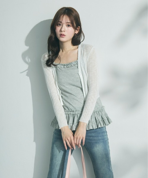 Olu.（オルドット）の「コンパクトシアーカーディガン（カーディガン/ボレロ・レディース・アイボリー/ライトグレー・FREE）」の4枚目の写真