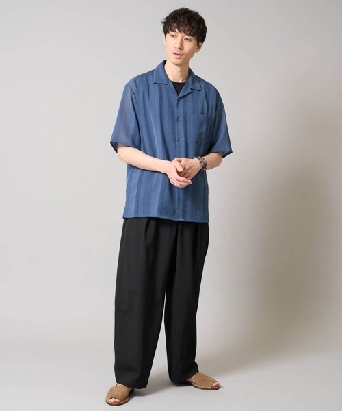 a.v.v（アーヴェヴェ）の「【接触冷感】カラミストライプ五分袖オープンカラーシャツ（シャツ/ブラウス・メンズ・ブルー/チャコールグレー/イエロー・48/50/46）」の11枚目の写真