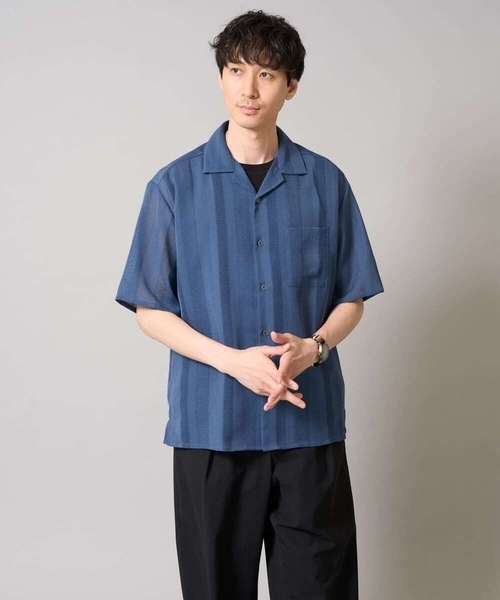 a.v.v（アーヴェヴェ）の「【接触冷感】カラミストライプ五分袖オープンカラーシャツ（シャツ/ブラウス・メンズ・ブルー/チャコールグレー/イエロー・48/50/46）」の14枚目の写真