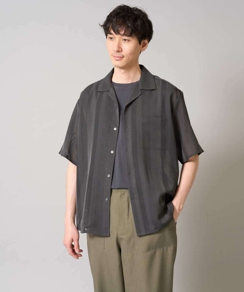 a.v.v（アーヴェヴェ）の「【接触冷感】カラミストライプ五分袖オープンカラーシャツ（シャツ/ブラウス・メンズ・ブルー/チャコールグレー/イエロー・48/50/46）」の15枚目の写真
