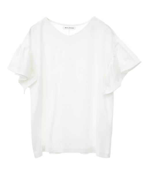 SOFFITTO(ソフィット)の「【接触冷感】ポンチ袖フリルVネックプルオーバー(取り扱い店舗限定)(Tシャツ/カットソー・レディース・モカ/オフホワイト/ブラック/オリーブ・FREE)」の2枚目の写真