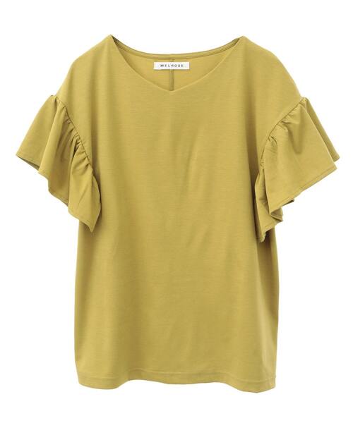 SOFFITTO(ソフィット)の「【接触冷感】ポンチ袖フリルVネックプルオーバー(取り扱い店舗限定)(Tシャツ/カットソー・レディース・モカ/オフホワイト/ブラック/オリーブ・FREE)」の1枚目の写真