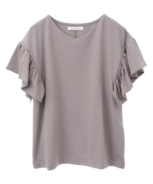 SOFFITTO(ソフィット)の「【接触冷感】ポンチ袖フリルVネックプルオーバー(取り扱い店舗限定)(Tシャツ/カットソー・レディース・モカ/オフホワイト/ブラック/オリーブ・FREE)」の4枚目の写真
