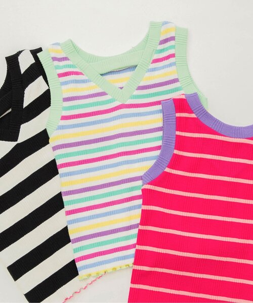 BREEZE（ブリーズ）の「【リンク/ジュニア対応】ボーダーリブタンク（タンクトップ・キッズ・ブラック/ピンク/レインボー・80/90/100/110/120/130/140）」の3枚目の写真