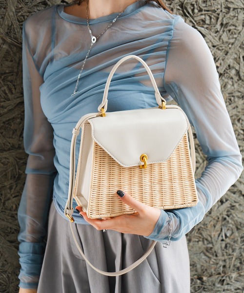 MARY QUANT ラタン　かごバッグ セール】ラタンデイジーパッチ 2WAYショルダー（かごバッグ