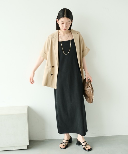 Shelly island（シェリーアイランド）の「半袖シャツジャケット（テーラードジャケット・レディース・チャコールグレー/ベージュ/ホワイト/ブラック/ブラウン・FREE）」の6枚目の写真