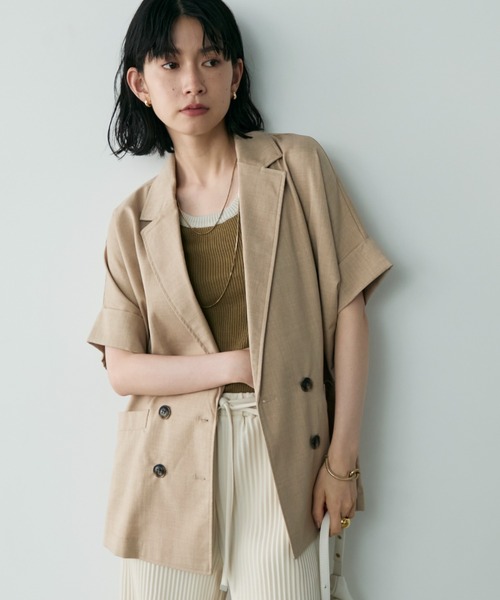 Shelly island（シェリーアイランド）の「半袖シャツジャケット（テーラードジャケット・レディース・チャコールグレー/ベージュ/ホワイト/ブラック/ブラウン・FREE）」の14枚目の写真