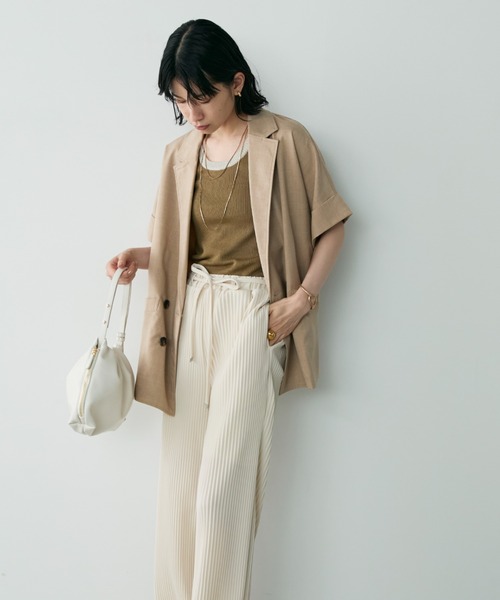 Shelly island（シェリーアイランド）の「半袖シャツジャケット（テーラードジャケット・レディース・チャコールグレー/ベージュ/ホワイト/ブラック/ブラウン・FREE）」の15枚目の写真