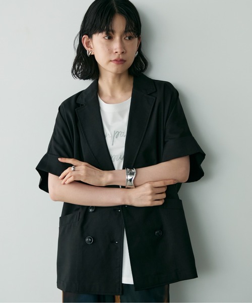 Shelly island（シェリーアイランド）の「半袖シャツジャケット（テーラードジャケット・レディース・チャコールグレー/ベージュ/ホワイト/ブラック/ブラウン・FREE）」の20枚目の写真