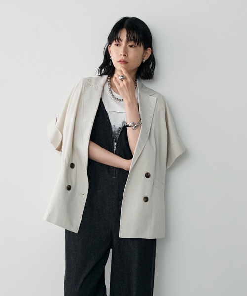 Shelly island（シェリーアイランド）の「半袖シャツジャケット（テーラードジャケット・レディース・チャコールグレー/ベージュ/ホワイト/ブラック/ブラウン・FREE）」の18枚目の写真