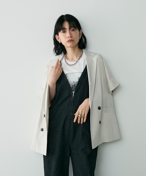 Shelly island（シェリーアイランド）の「半袖シャツジャケット（テーラードジャケット・レディース・チャコールグレー/ベージュ/ホワイト/ブラック/ブラウン・FREE）」の17枚目の写真