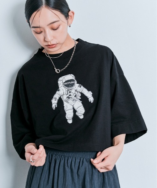 W:Huku（フーク）の「コスモ プリント ショート Tシャツ（Tシャツ/カットソー・レディース・オフホワイト/ブラック・FREE）」の10枚目の写真