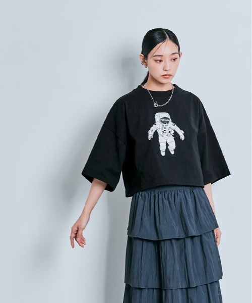 W:Huku（フーク）の「コスモ プリント ショート Tシャツ（Tシャツ/カットソー・レディース・オフホワイト/ブラック・FREE）」の14枚目の写真