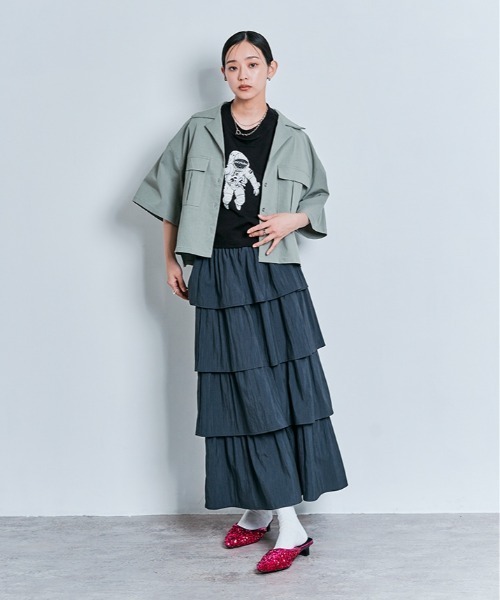 W:Huku（フーク）の「コスモ プリント ショート Tシャツ（Tシャツ/カットソー・レディース・オフホワイト/ブラック・FREE）」の15枚目の写真