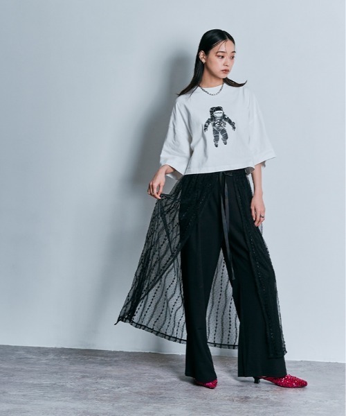 W:Huku（フーク）の「コスモ プリント ショート Tシャツ（Tシャツ/カットソー・レディース・オフホワイト/ブラック・FREE）」の22枚目の写真