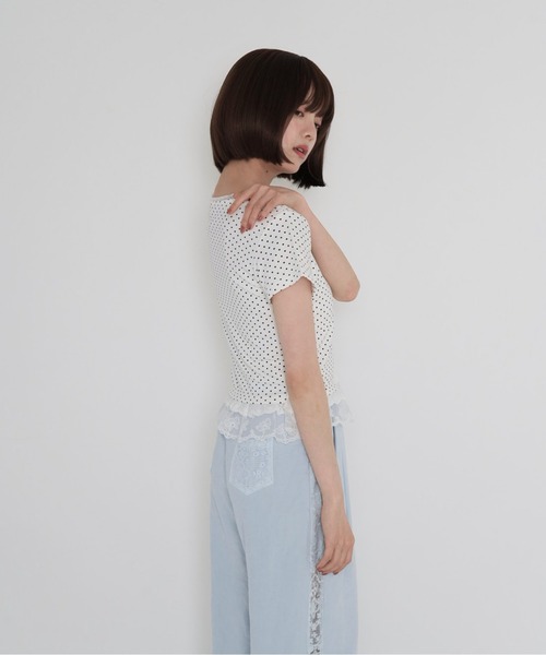 Uenui（ウニュイ）の「【 cunii 】 ポルカ ドット フリル ヘム トップ（Tシャツ/カットソー・レディース・ブラック/グレー/ホワイト・FREE）」の19枚目の写真