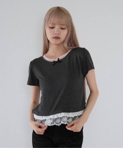 25①⑦③LA BOUTIQUE ドット フリルトップス size38 25①⑦③LA BOUTIQUE ドット フリルトップス size38